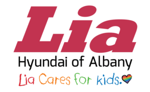 Lia Hyundai of Albany logo. "Lia Cares for Kids" is written in crayon below