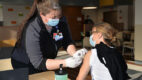 A woman gets her Covid vaccination from an Albany Med nurse. Albany Med is the Capital Region Hub for Covid-19