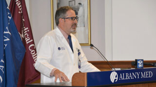 Dr. Kurt Edwards, chief of Trauma and Surgical Critical Care at Albany Med, in conjunction with the New York State Governor’s Traffic Safety Committee (GTSC), hosted a press conference August 17 to highlight the dangers of impaired driving and the far-reaching impacts on those involved.