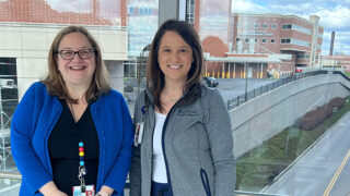 Pictured are Rebecca Butterfield, MD, section chief, Child Abuse Pediatrics (left), and Kaylin Dawson, MS, BSN, RN, Sexual Assault Forensic Examiner Program Manager (right).