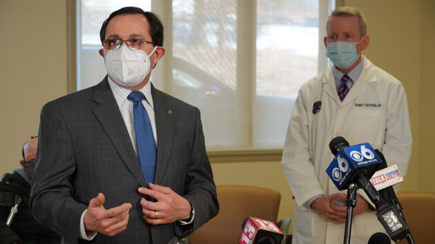 Medical leaders speak at a press conference during the Covid crisis in 2020