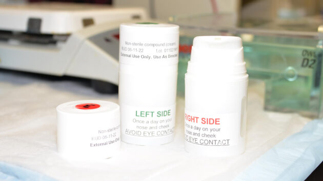 White containers with ocular rosacea topical cream.