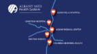 Diagrammatic map graphic showing heart care locations provided by the Albany Med Health System