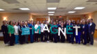 Nurses and other hospital leaders celebrating Magnet surveying