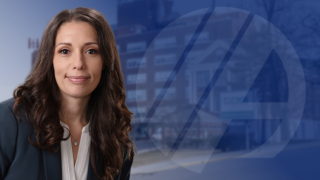 Photo of CMH Foundation Executive Director Shanna Mazzelli superimposed over an image of Columbia Memorial Health in Hudson, NY