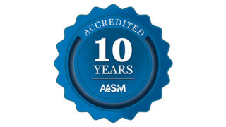 Seal showing 10 years of accreditation by the AASM (American Academy of Sleep Medicine)