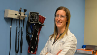 Physician Assistant Briana Benson in the Division of Plastic and Reconstructive Surgery's procedure room, where she treats small skin growths
